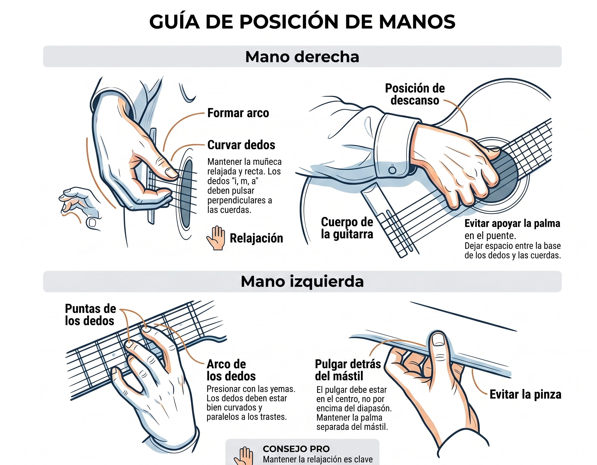 Guía de Posición de Manos (Mano Derecha e Izquierda)